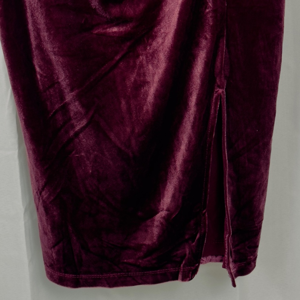 Love X Design Elegant Velvet Burgundy Side Ruched Midi Long Sleeve Dress M - Picture 3 of 6